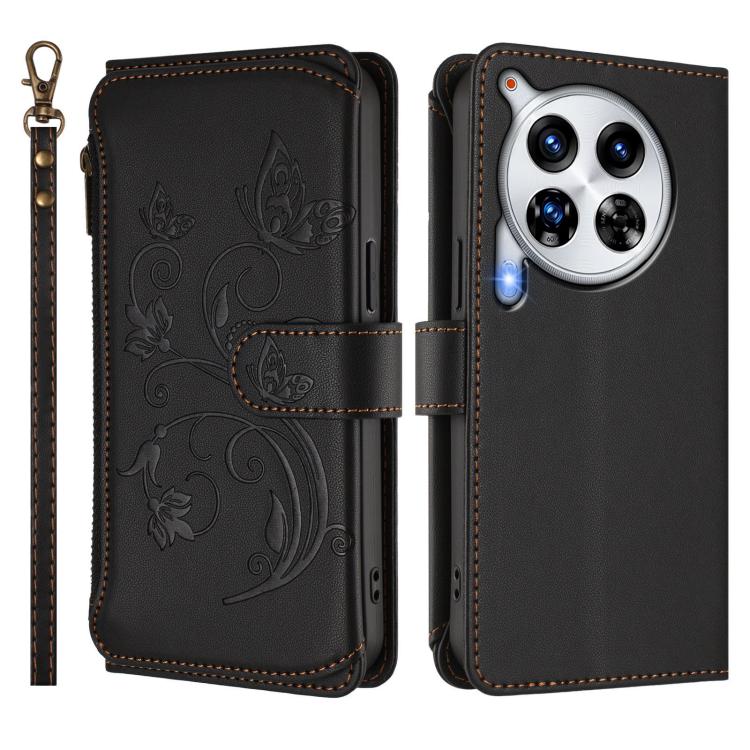 For Tecno Camon 30 Premier Butterfly Love Flower Multi-card Zipper Wallet Leather Phone Case