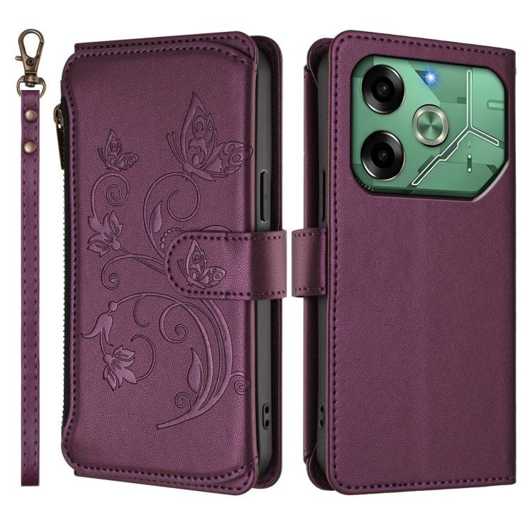 For Tecno Pova 6 4G Butterfly Love Flower Multi-card Zipper Wallet Leather Phone Case