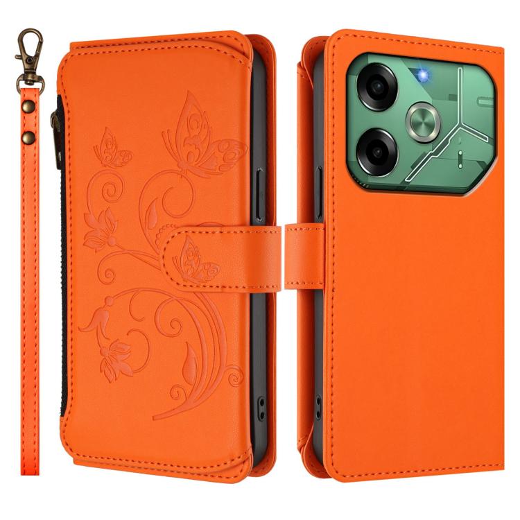 For Tecno Pova 6 4G Butterfly Love Flower Multi-card Zipper Wallet Leather Phone Case