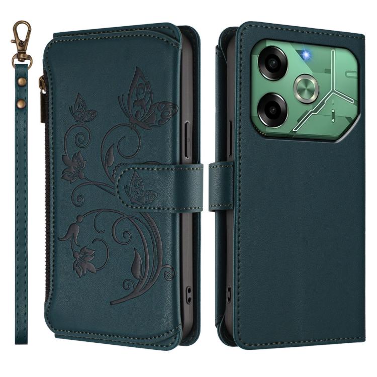 For Tecno Pova 6 4G Butterfly Love Flower Multi-card Zipper Wallet Leather Phone Case