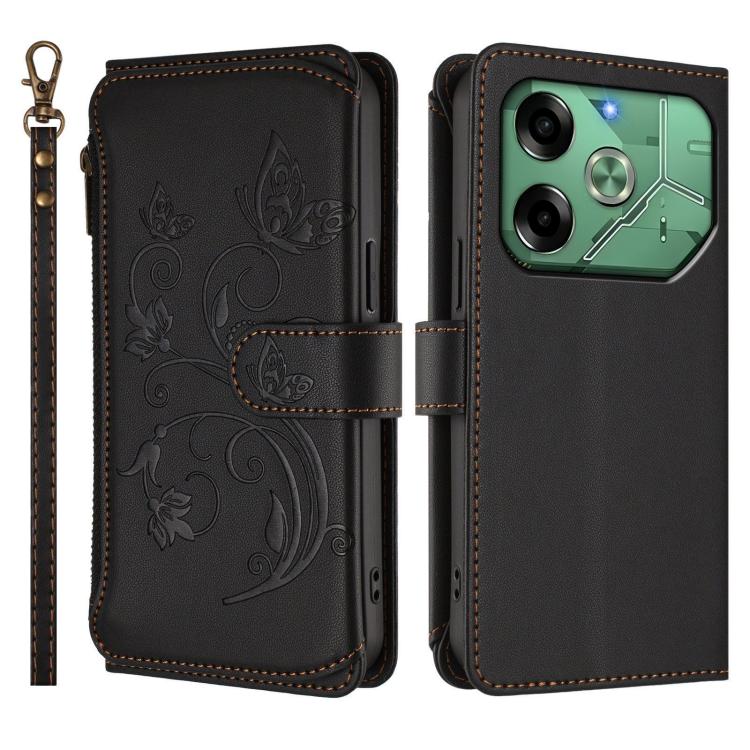 For Tecno Pova 6 4G Butterfly Love Flower Multi-card Zipper Wallet Leather Phone Case