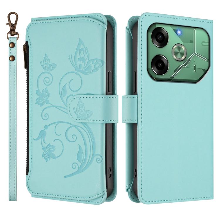For Tecno Pova 6 4G Butterfly Love Flower Multi-card Zipper Wallet Leather Phone Case