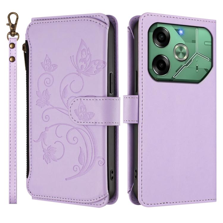 For Tecno Pova 6 4G Butterfly Love Flower Multi-card Zipper Wallet Leather Phone Case