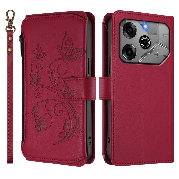 For Tecno Pova 6 5G / 6 Pro 5G Butterfly Love Flower Multi-card Zipper Wallet Leather Phone Case