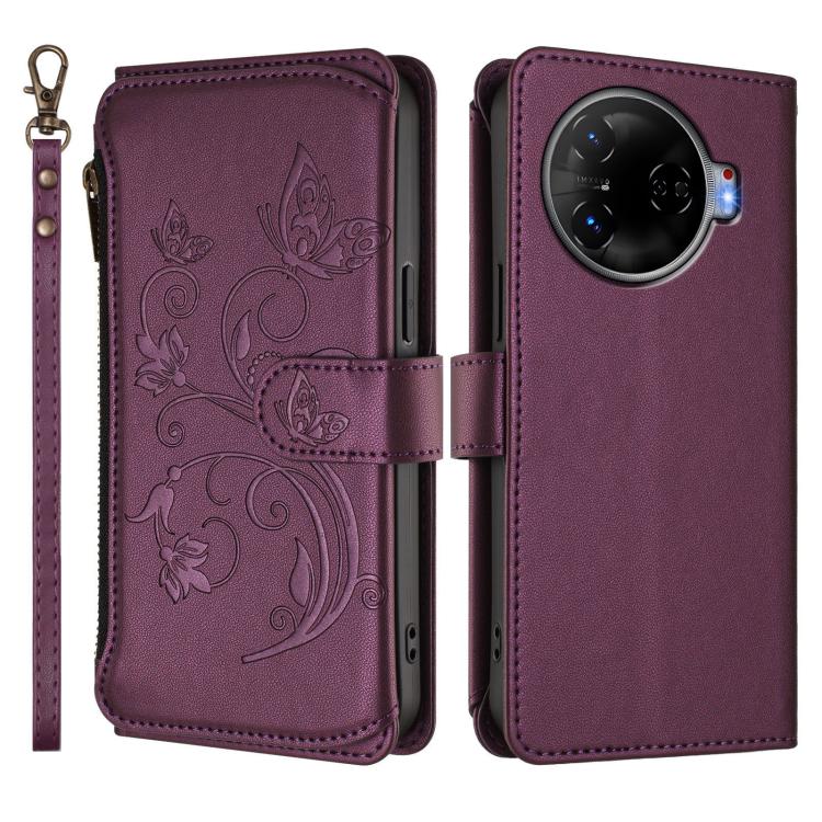 For Tecno Camon 30 Pro 5G Butterfly Love Flower Multi-card Zipper Wallet Leather Phone Case