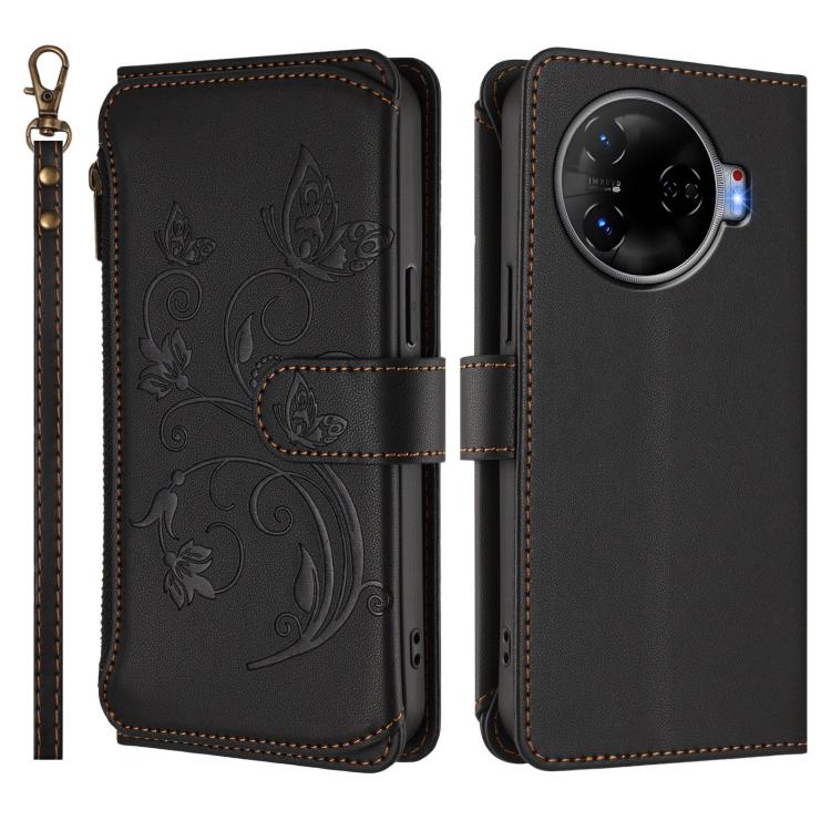 For Tecno Camon 30 Pro 5G Butterfly Love Flower Multi-card Zipper Wallet Leather Phone Case