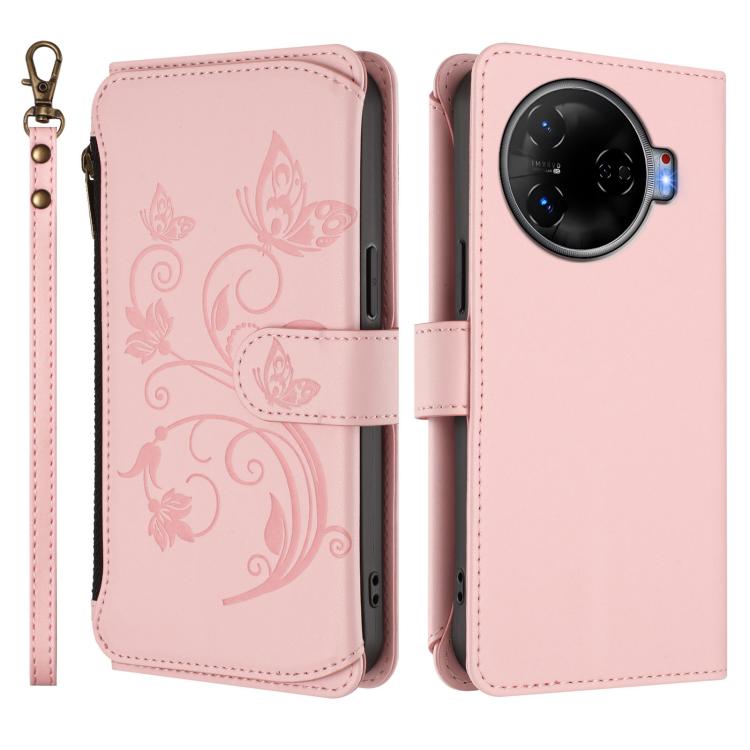 For Tecno Camon 30 Pro 5G Butterfly Love Flower Multi-card Zipper Wallet Leather Phone Case