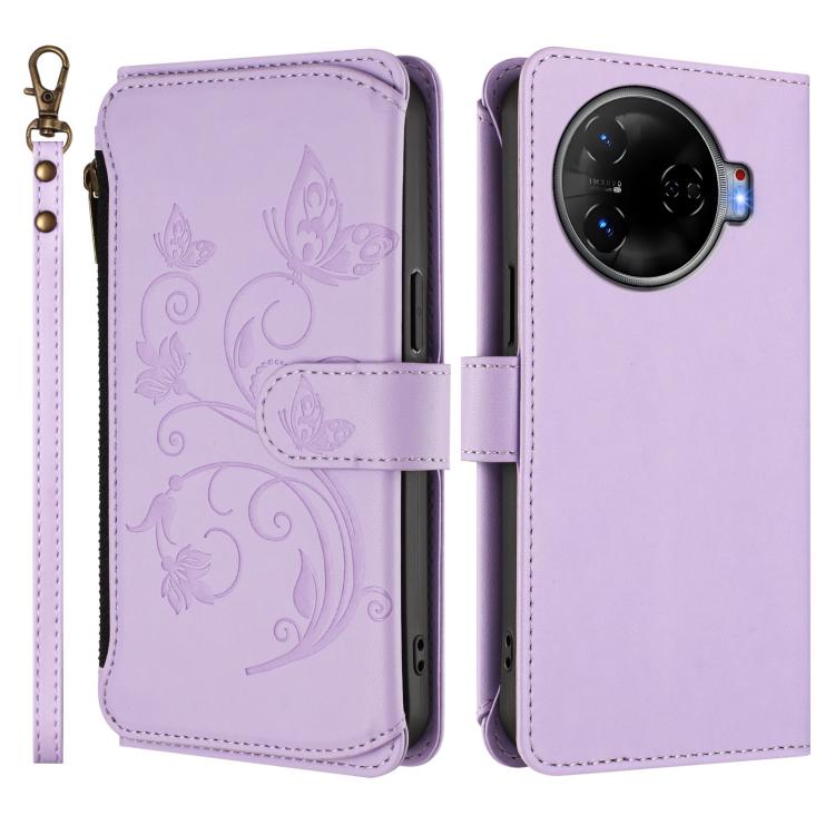 For Tecno Camon 30 Pro 5G Butterfly Love Flower Multi-card Zipper Wallet Leather Phone Case