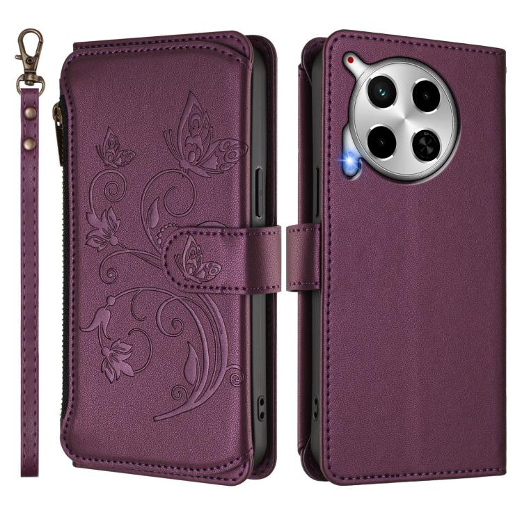 For Tecno Camon 30 4G / 5G Butterfly Love Flower Multi-card Zipper Wallet Leather Phone Case