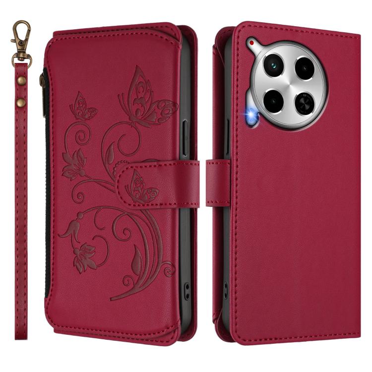 For Tecno Camon 30 4G / 5G Butterfly Love Flower Multi-card Zipper Wallet Leather Phone Case