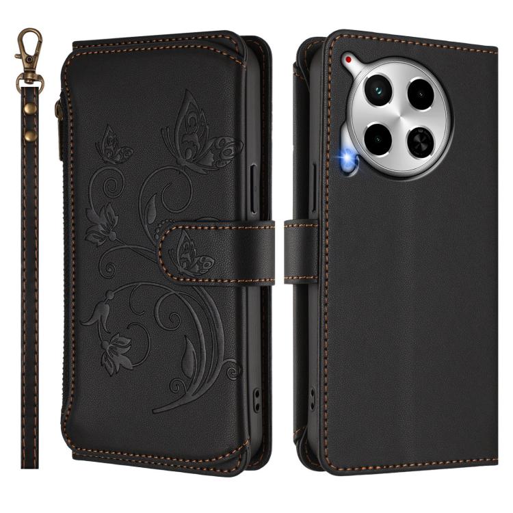 For Tecno Camon 30 4G / 5G Butterfly Love Flower Multi-card Zipper Wallet Leather Phone Case
