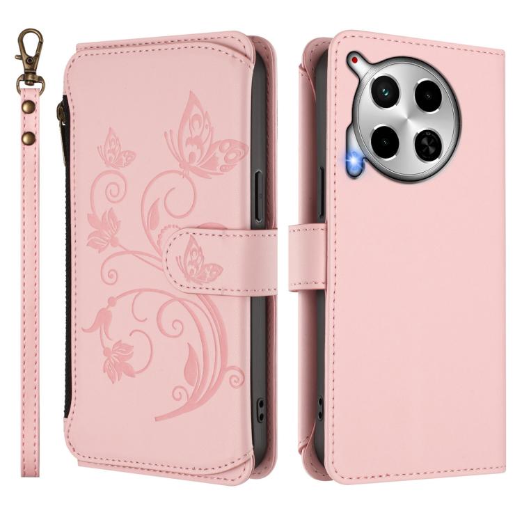 For Tecno Camon 30 4G / 5G Butterfly Love Flower Multi-card Zipper Wallet Leather Phone Case