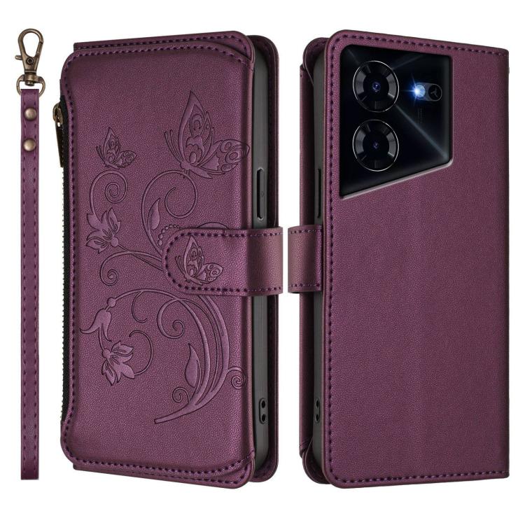 For Tecno Pova 5 Pro 5G Butterfly Love Flower Multi-card Zipper Wallet Leather Phone Case