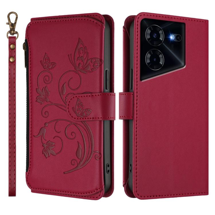 For Tecno Pova 5 Pro 5G Butterfly Love Flower Multi-card Zipper Wallet Leather Phone Case