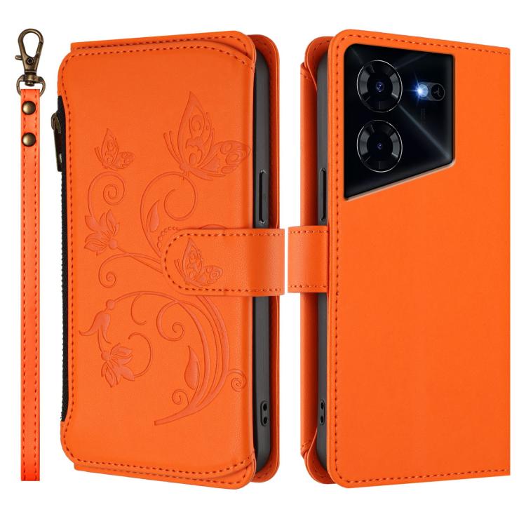For Tecno Pova 5 Pro 5G Butterfly Love Flower Multi-card Zipper Wallet Leather Phone Case