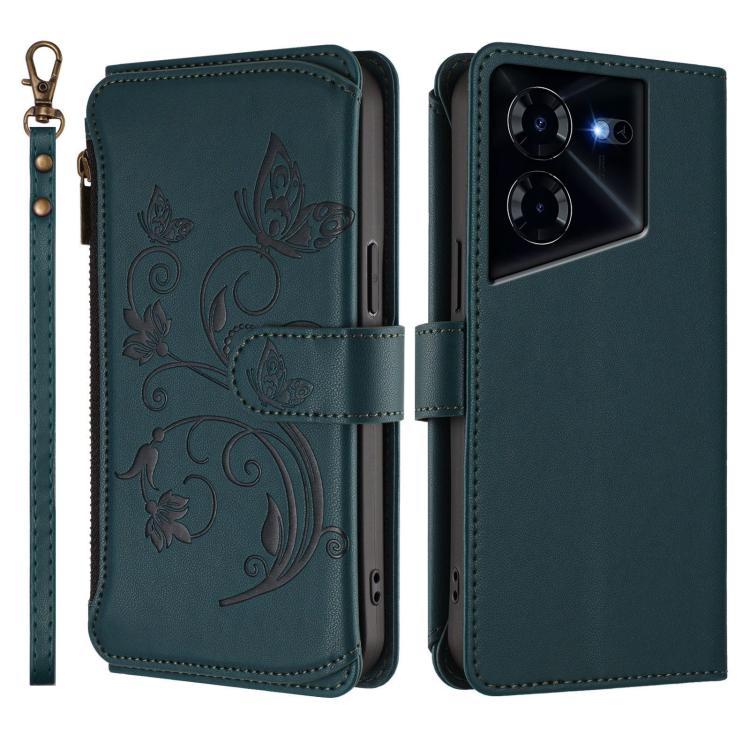 For Tecno Pova 5 Pro 5G Butterfly Love Flower Multi-card Zipper Wallet Leather Phone Case