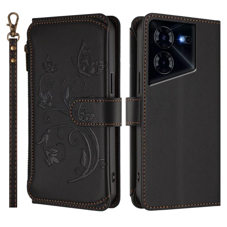 For Tecno Pova 5 Pro 5G Butterfly Love Flower Multi-card Zipper Wallet Leather Phone Case