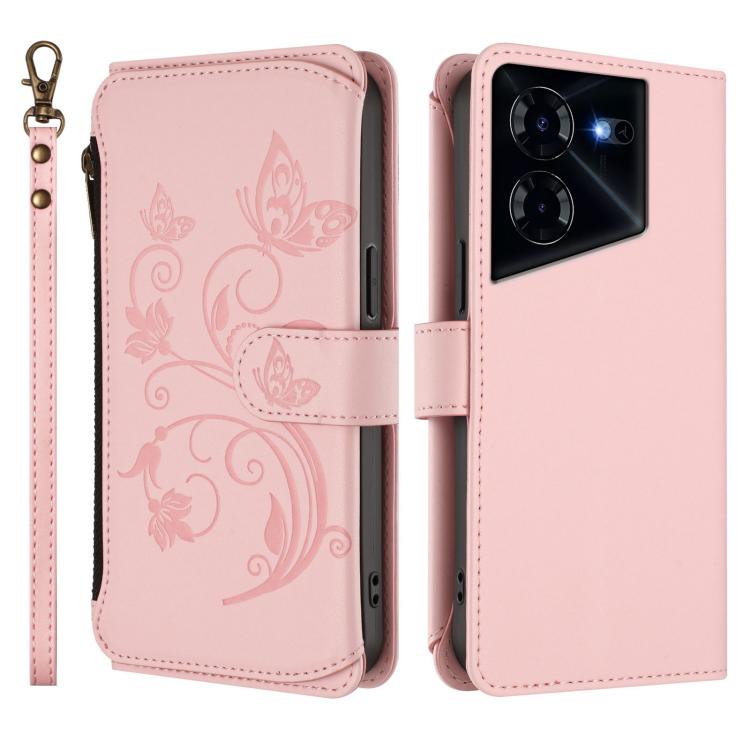 For Tecno Pova 5 Pro 5G Butterfly Love Flower Multi-card Zipper Wallet Leather Phone Case