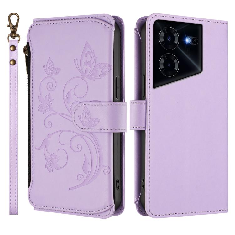 For Tecno Pova 5 Pro 5G Butterfly Love Flower Multi-card Zipper Wallet Leather Phone Case