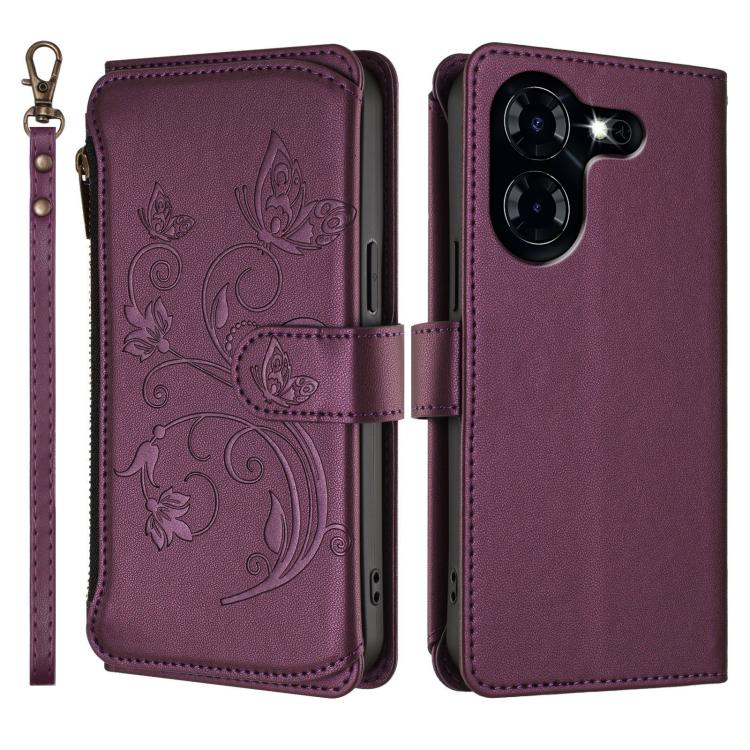 For Tecno Pova 5 Butterfly Love Flower Multi-card Zipper Wallet Leather Phone Case