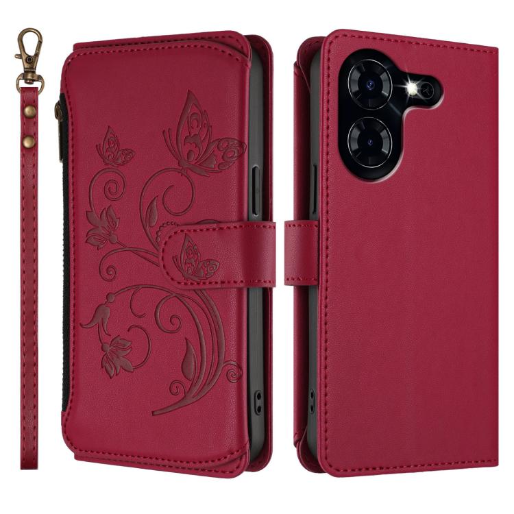 For Tecno Pova 5 Butterfly Love Flower Multi-card Zipper Wallet Leather Phone Case
