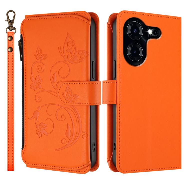 For Tecno Pova 5 Butterfly Love Flower Multi-card Zipper Wallet Leather Phone Case