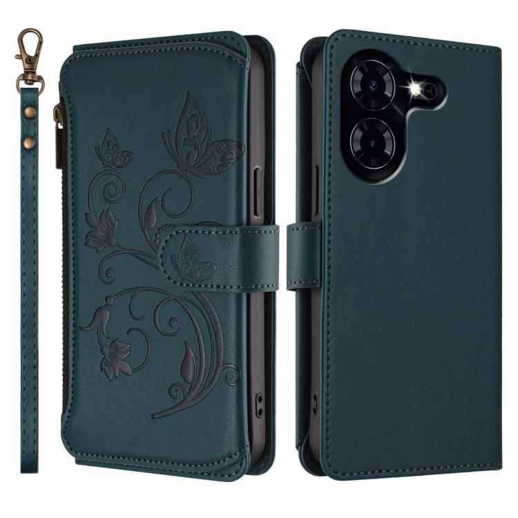 For Tecno Pova 5 Butterfly Love Flower Multi-card Zipper Wallet Leather Phone Case