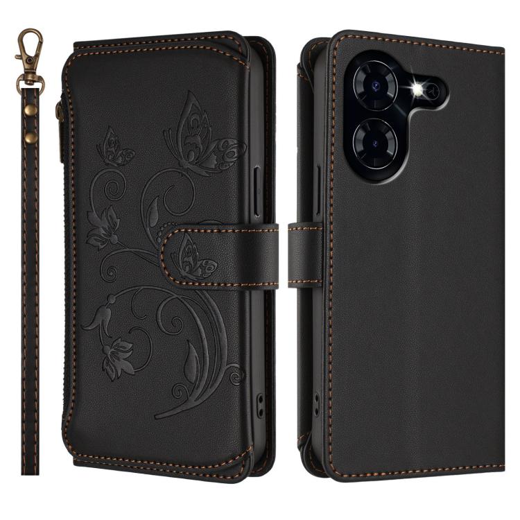 For Tecno Pova 5 Butterfly Love Flower Multi-card Zipper Wallet Leather Phone Case