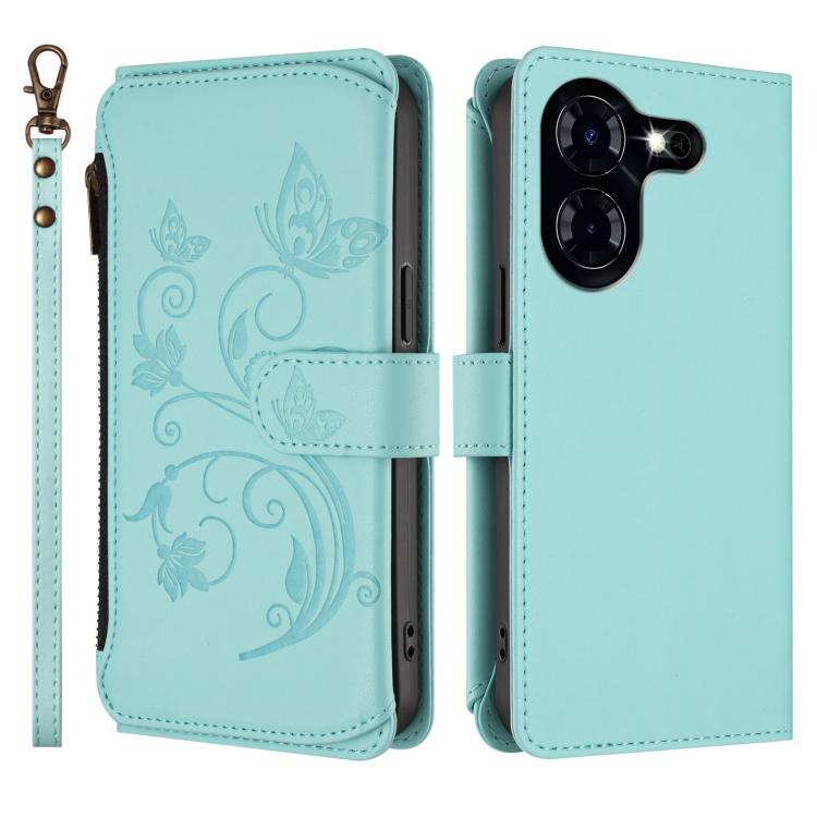 For Tecno Pova 5 Butterfly Love Flower Multi-card Zipper Wallet Leather Phone Case