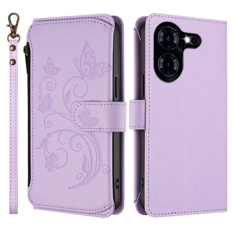 For Tecno Pova 5 Butterfly Love Flower Multi-card Zipper Wallet Leather Phone Case