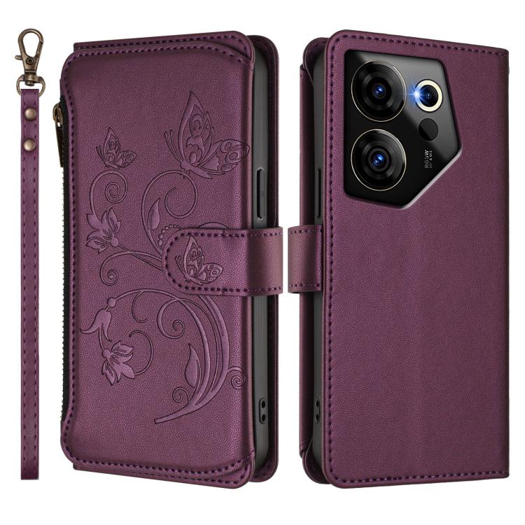 For Tecno Camon 20 Premier 5G Butterfly Love Flower Multi-card Zipper Wallet Leather Phone Case