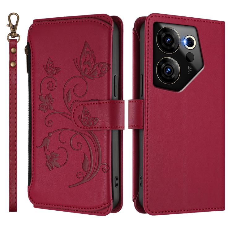 For Tecno Camon 20 Premier 5G Butterfly Love Flower Multi-card Zipper Wallet Leather Phone Case