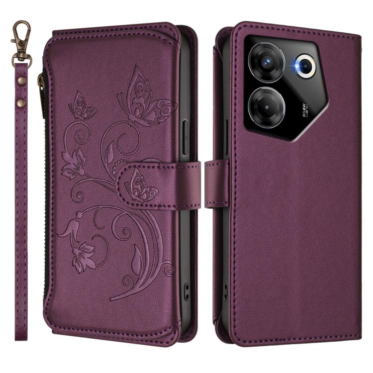 For Tecno Camon 20 Pro 5G Butterfly Love Flower Multi-card Zipper Wallet Leather Phone Case