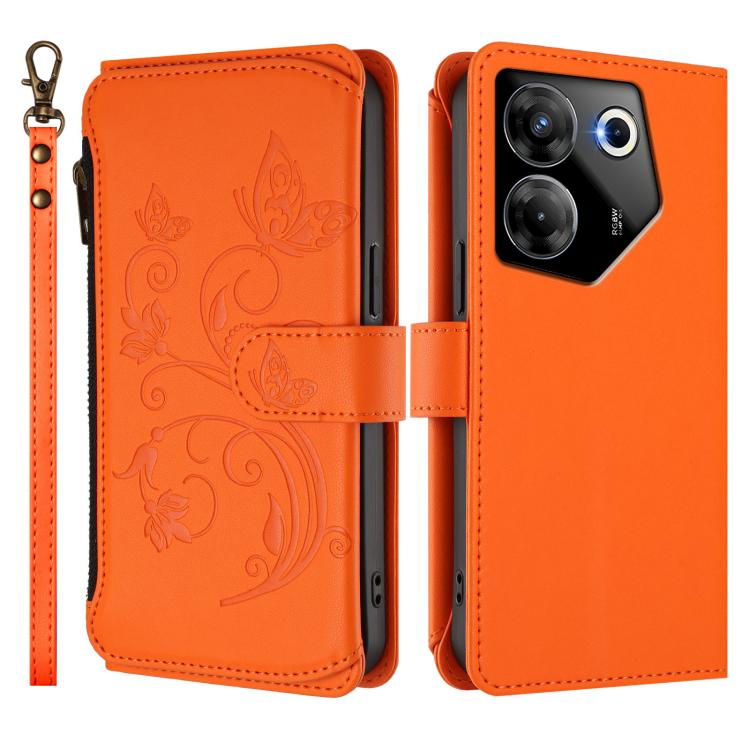 For Tecno Camon 20 Pro 5G Butterfly Love Flower Multi-card Zipper Wallet Leather Phone Case