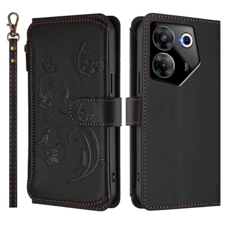 For Tecno Camon 20 Pro 5G Butterfly Love Flower Multi-card Zipper Wallet Leather Phone Case