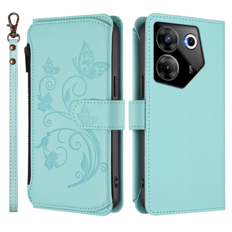 For Tecno Camon 20 Pro 5G Butterfly Love Flower Multi-card Zipper Wallet Leather Phone Case