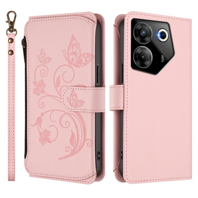 For Tecno Camon 20 Pro 5G Butterfly Love Flower Multi-card Zipper Wallet Leather Phone Case