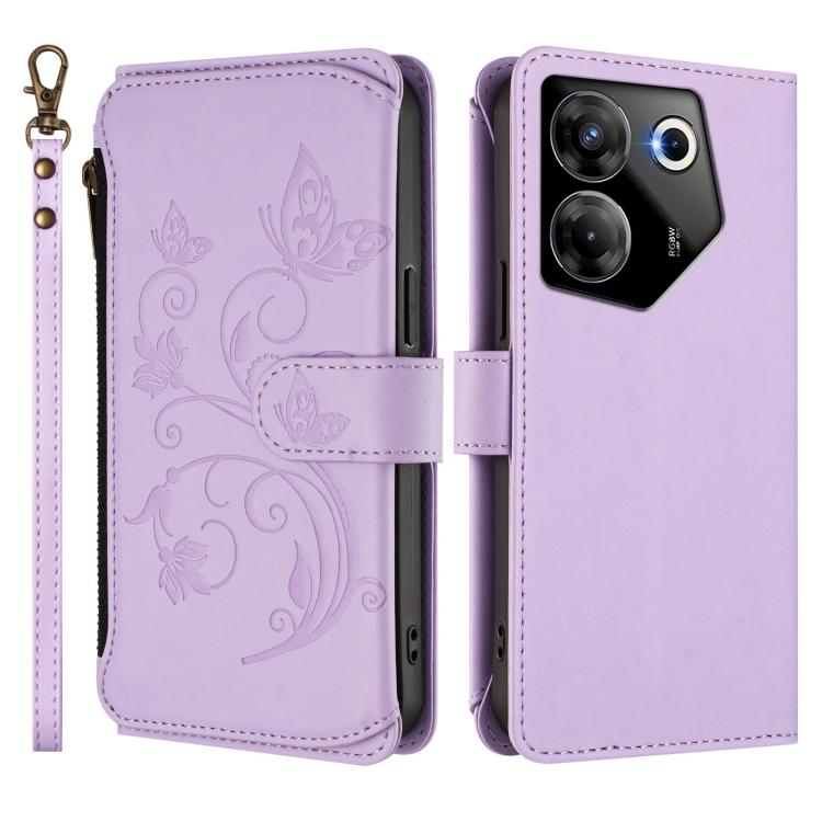 For Tecno Camon 20 Pro 5G Butterfly Love Flower Multi-card Zipper Wallet Leather Phone Case