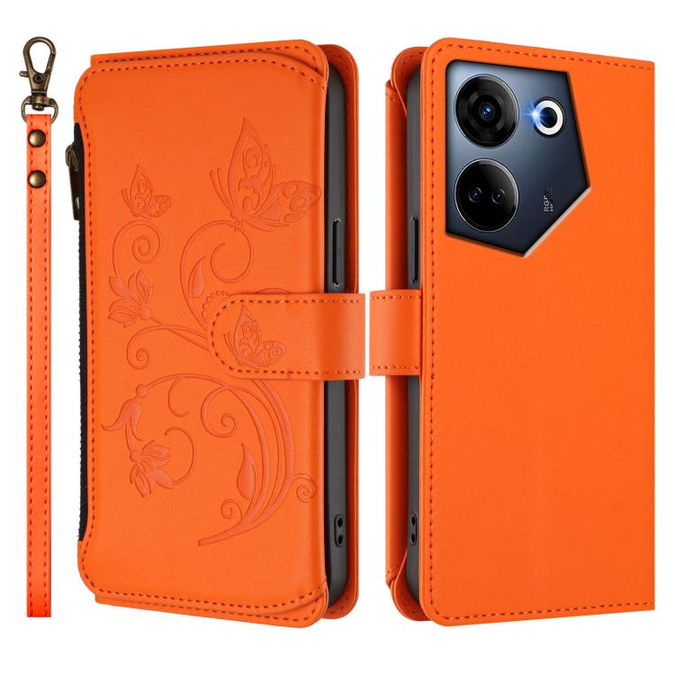 For Tecno Camon 20 4G / 20 Pro 4G Butterfly Love Flower Multi-card Zipper Wallet Leather Phone Case