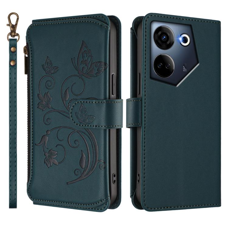 For Tecno Camon 20 4G / 20 Pro 4G Butterfly Love Flower Multi-card Zipper Wallet Leather Phone Case