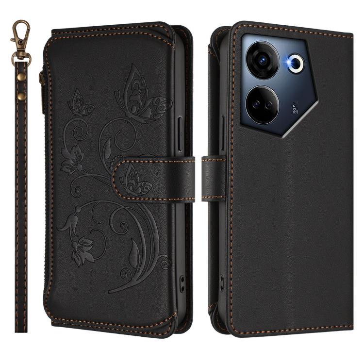 For Tecno Camon 20 4G / 20 Pro 4G Butterfly Love Flower Multi-card Zipper Wallet Leather Phone Case