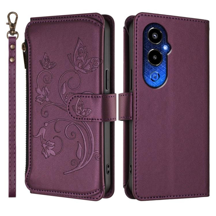 For Tecno Pova 4 Pro Butterfly Love Flower Multi-card Zipper Wallet Leather Phone Case