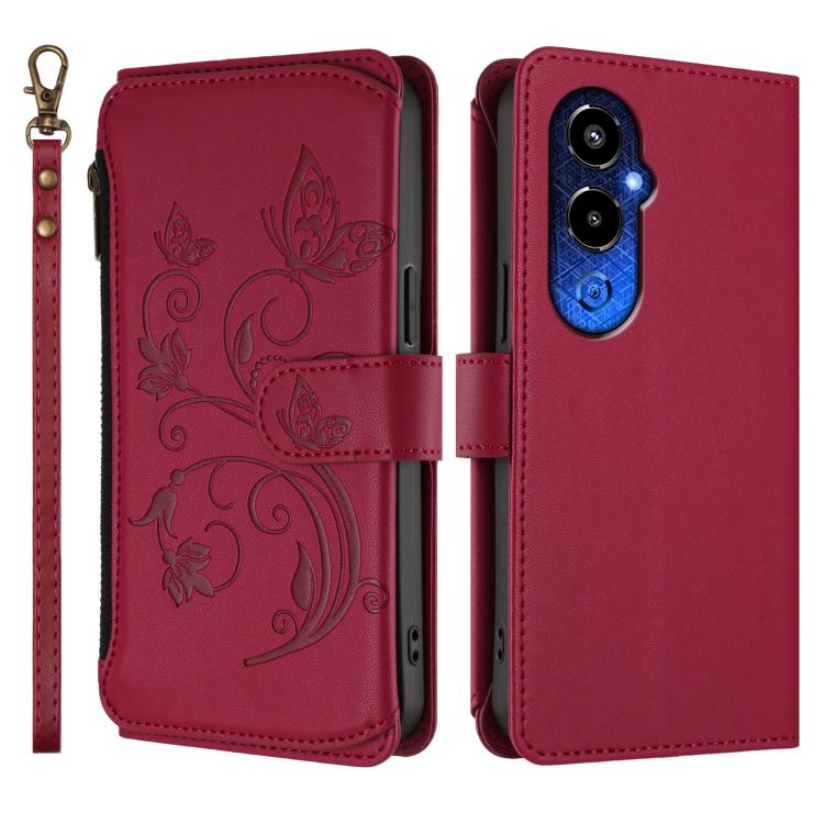 For Tecno Pova 4 Pro Butterfly Love Flower Multi-card Zipper Wallet Leather Phone Case