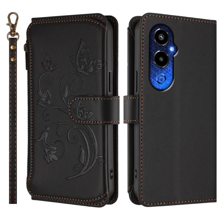 For Tecno Pova 4 Pro Butterfly Love Flower Multi-card Zipper Wallet Leather Phone Case