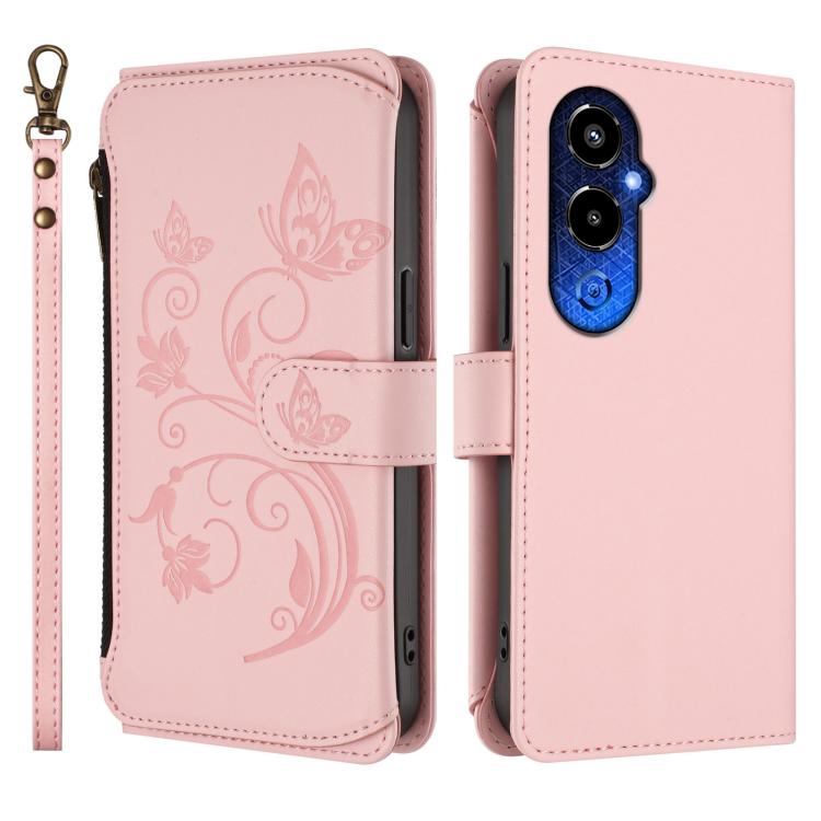 For Tecno Pova 4 Pro Butterfly Love Flower Multi-card Zipper Wallet Leather Phone Case