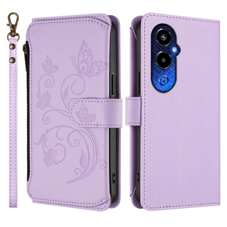 For Tecno Pova 4 Pro Butterfly Love Flower Multi-card Zipper Wallet Leather Phone Case