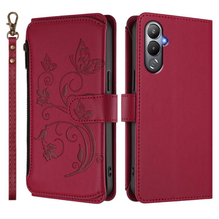 For Tecno Pova 4 Butterfly Love Flower Multi-card Zipper Wallet Leather Phone Case