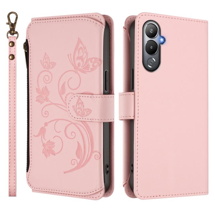 For Tecno Pova 4 Butterfly Love Flower Multi-card Zipper Wallet Leather Phone Case