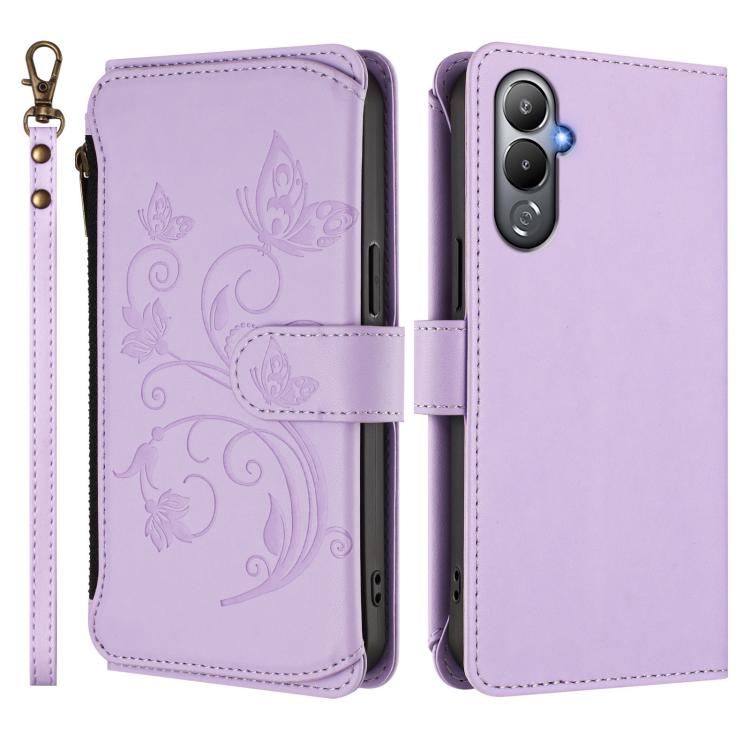 For Tecno Pova 4 Butterfly Love Flower Multi-card Zipper Wallet Leather Phone Case