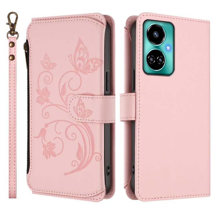 For Tecno Camon 19 / 19 Pro 5G Butterfly Love Flower Multi-card Zipper Wallet Leather Phone Case